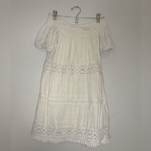 AE White Off The Shoulder Crochet Mini Dress